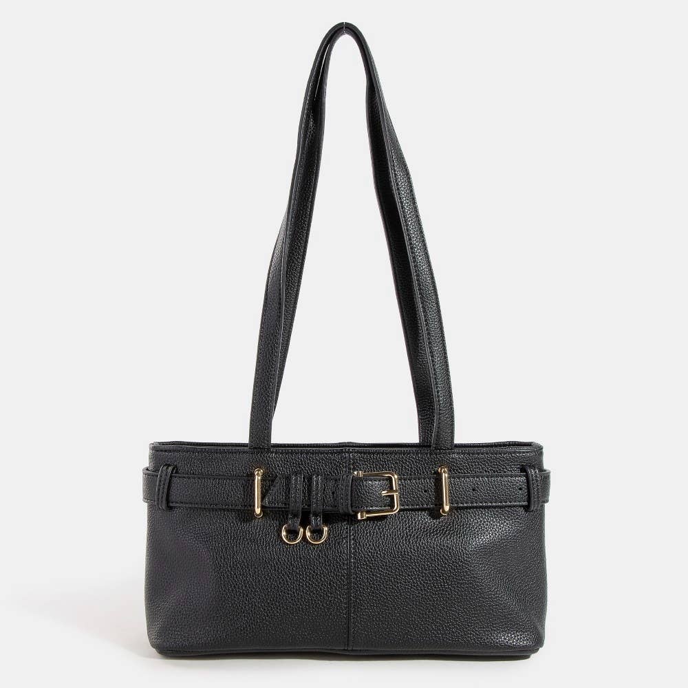 Belt Strap Textured Faux Leather Hand Bag