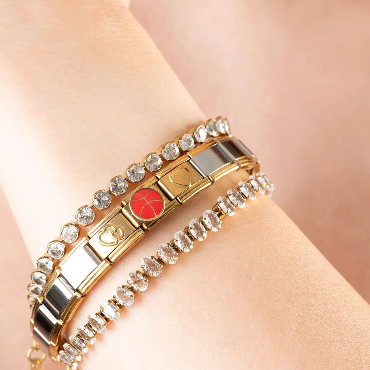 18K Gold PVD Stainless Steel Italian Charm Bracelet