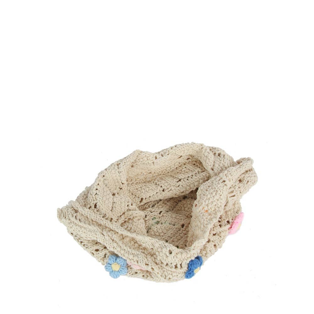 Floral Crochet Knit Cotton Shoulder Bag