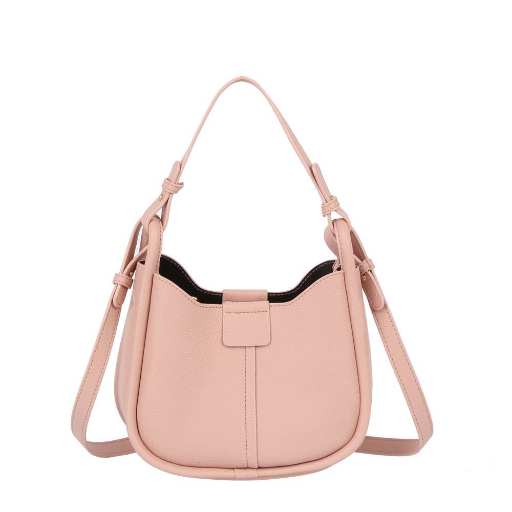 Vegan Leather Curved Hobo Bag With Crossbody Strap