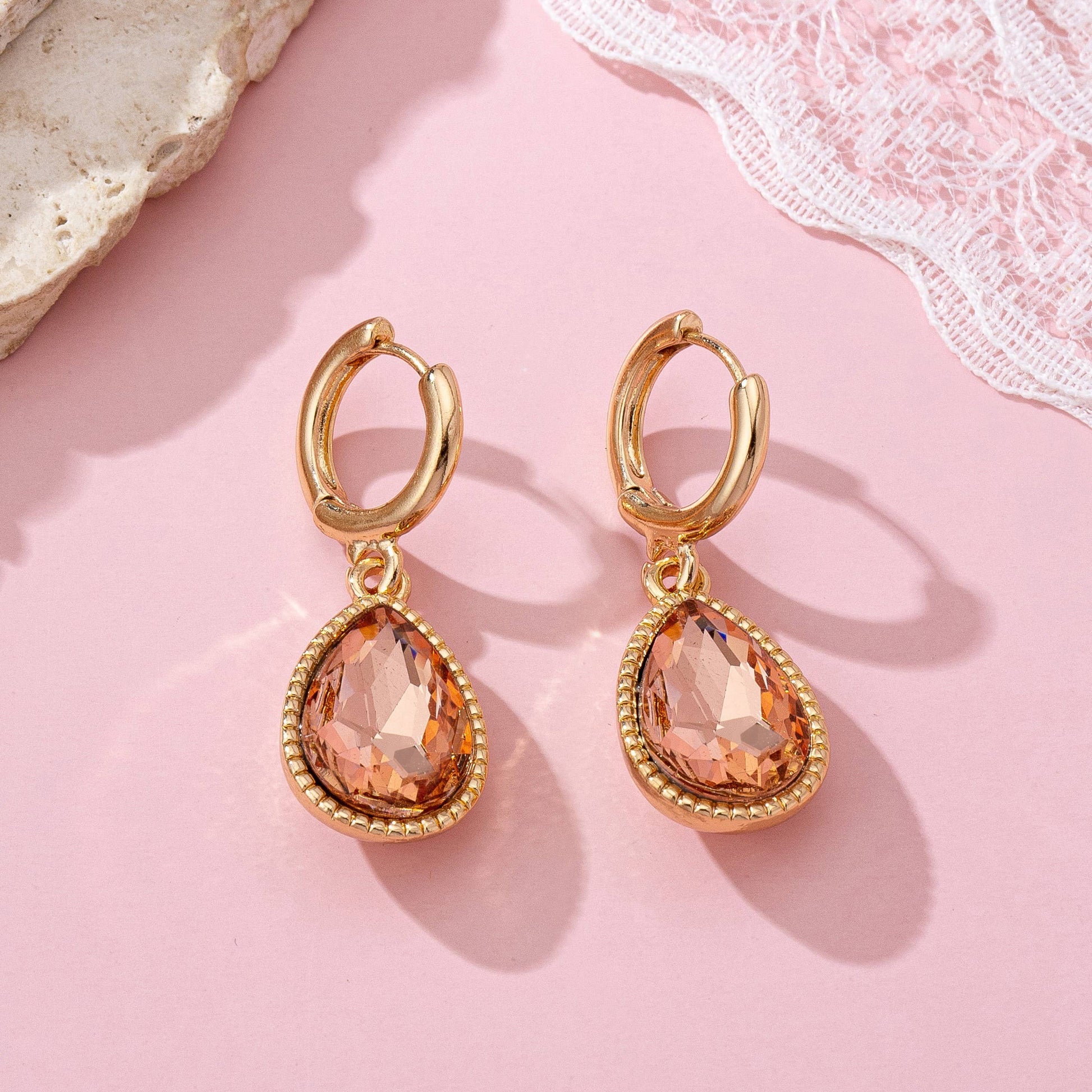 Rectangle & Teardrop Stone Drop Hoop Earrings | 80E61554