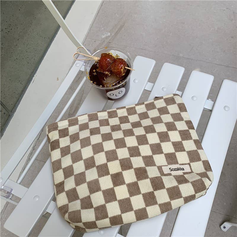 TRAVEL CHECKER GINGHAM COSMETIC MAKEUP POUCH BAG | 40P571