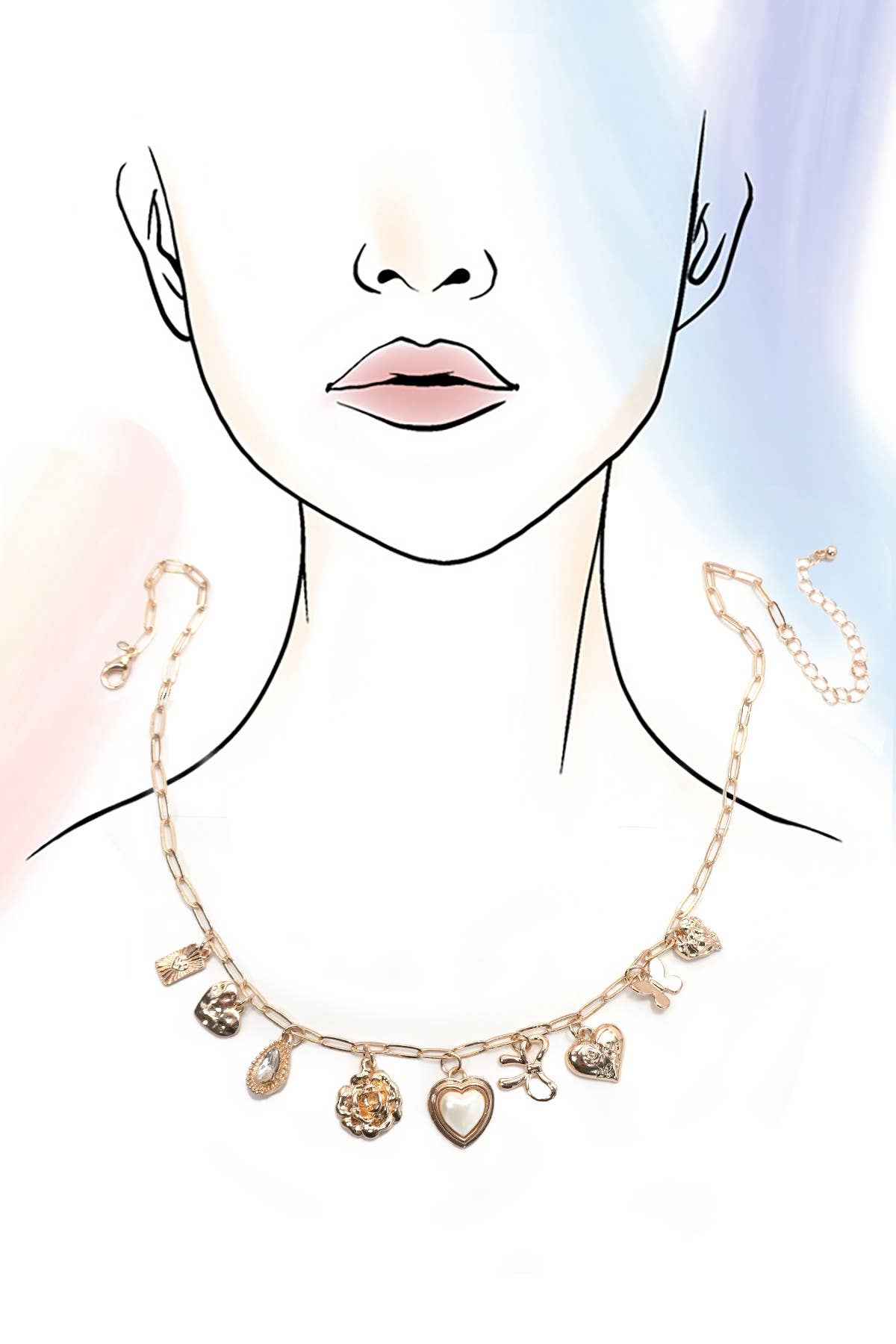 CHARM NECKLACE-BOW HEART RHINESTONE FLOWER | 80N91405