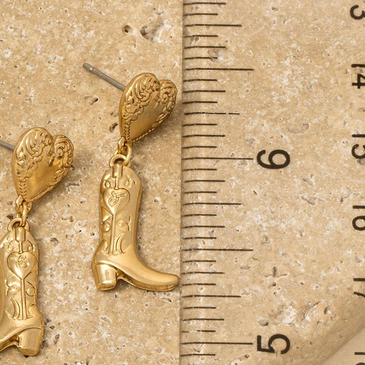Western Heart And Cowboy Boots Dangle Earrings