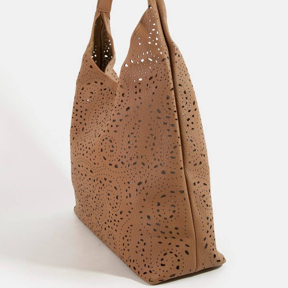 Intricate Cutout Motif Leather Shoulder Bag