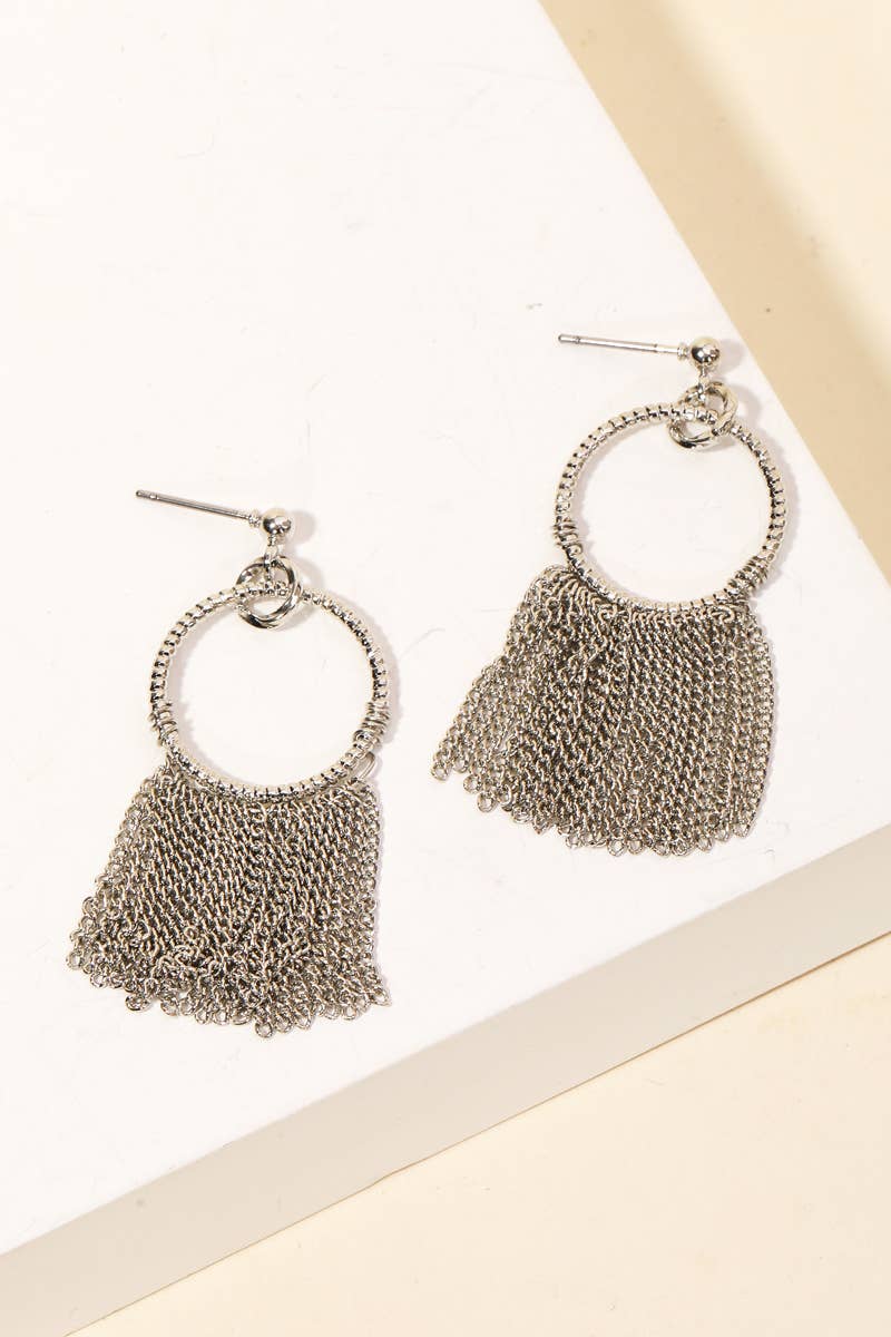 Chain Fringe Cirle Drop Earrings