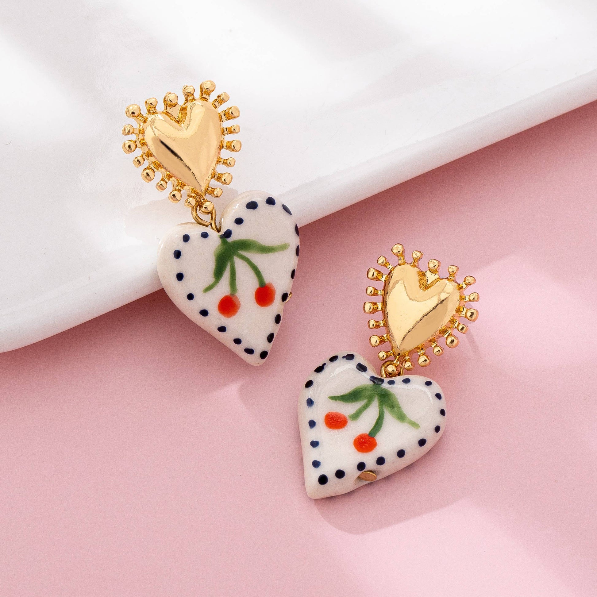 Cherry Heart Ceramic Drop Earrings | 80E61701
