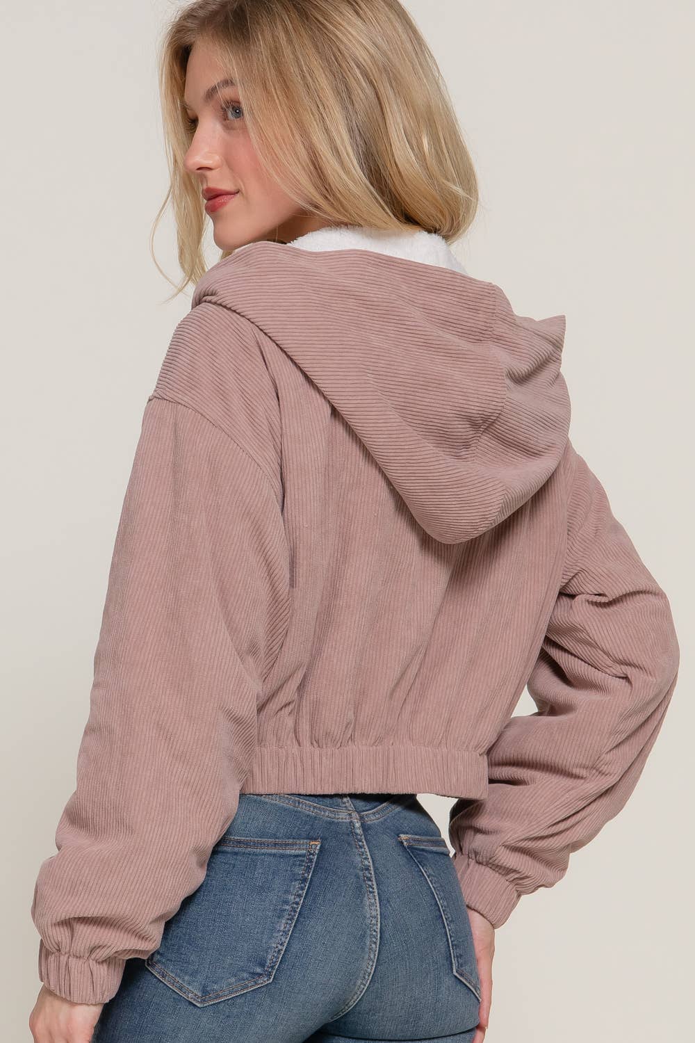 Long Sleeve Hoodie Inside Fur Corduroy Zip Up Jacket
