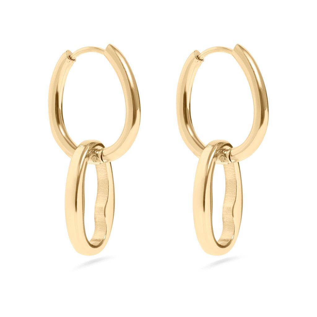 18K Gold PVD Stainless Steel Interlocked Oval Pendant Earrings / ERJ0041