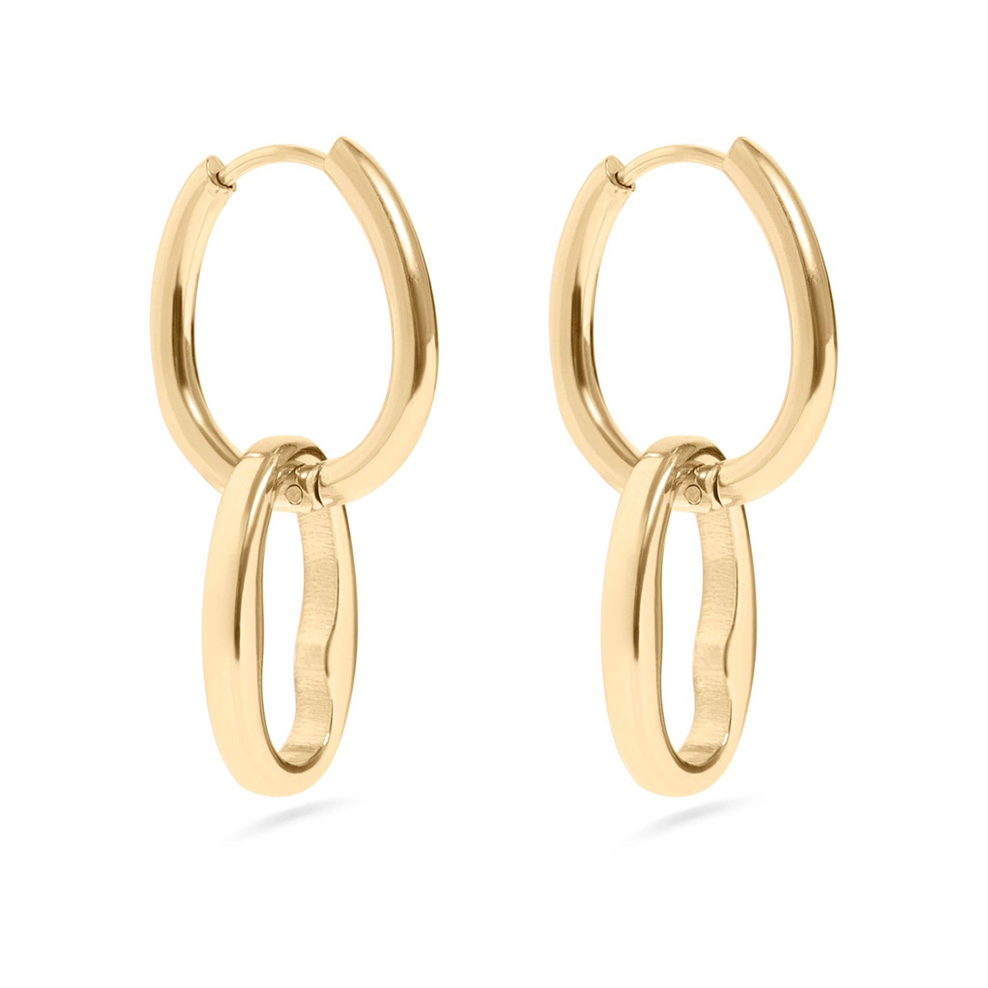18K Gold PVD Stainless Steel Interlocked Oval Pendant Earrings / ERJ0041