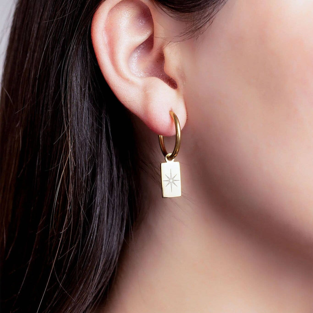 18K Gold PVD Stainless Steel Star Pendant Huggie Hoop Earrings / ERJ0029