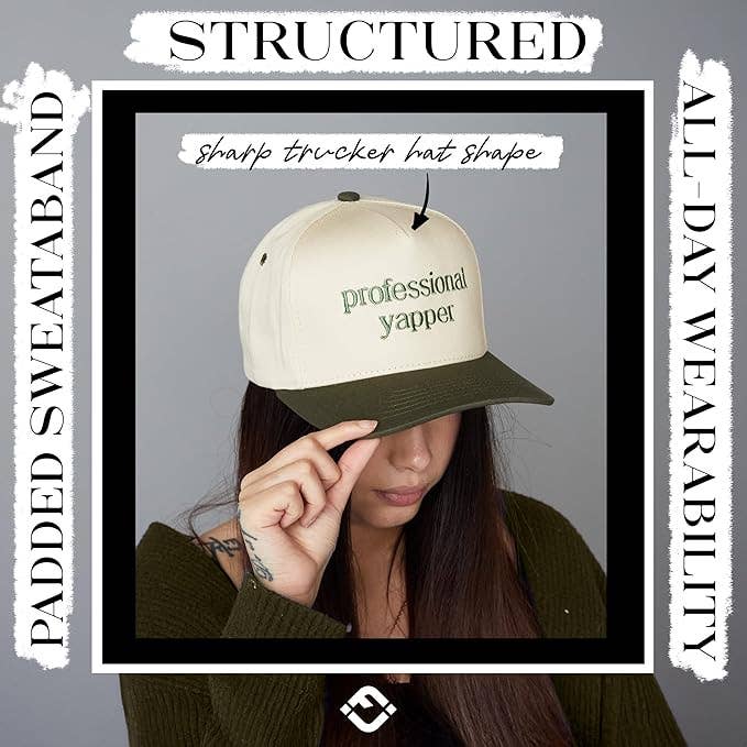 2-Tone Embroidered Cap - Professional Yapper - Olive/Beige