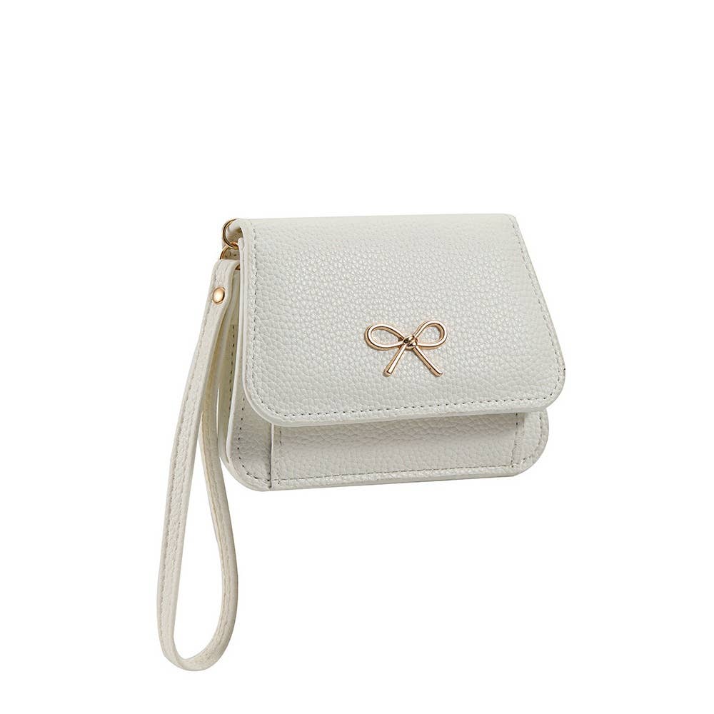 Bow Charm Vegan Leather Flap Wristlet