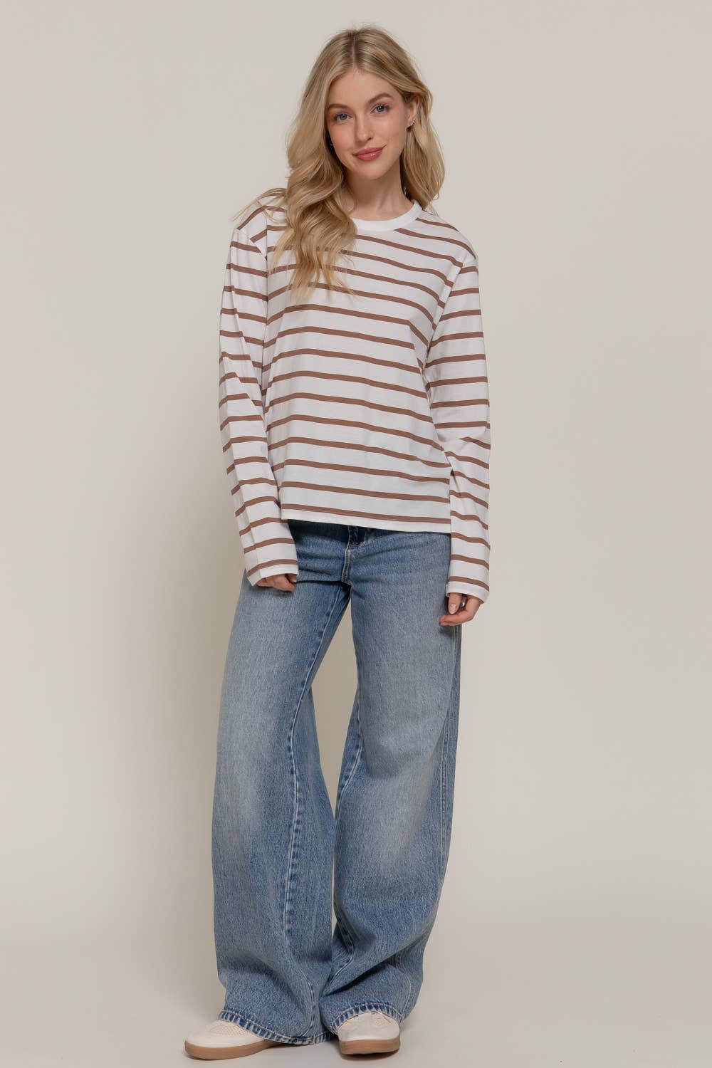 Long Sleeve Round Neck Neck Y/D Stripe Tee