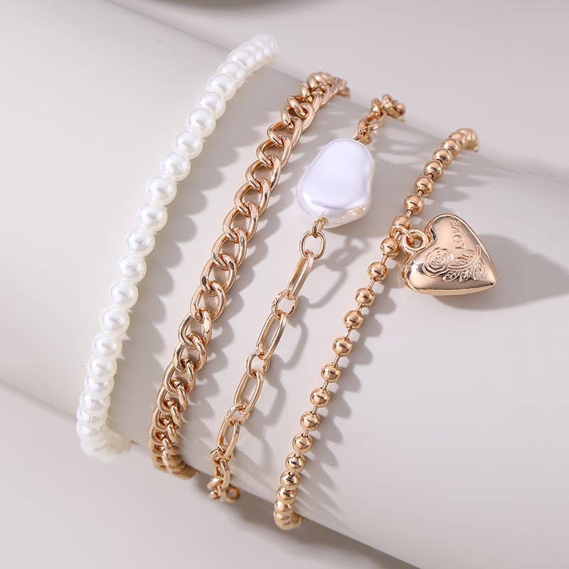 HEART PEARL LINK MULTI SET BRACELETS | 40B5163
