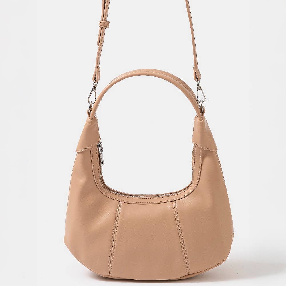 Faux Leather Round Multi Panel Hand Bag