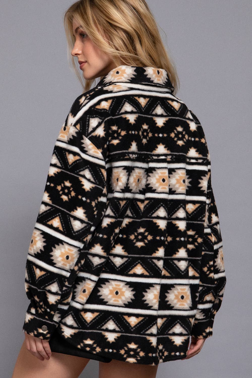 Long Sleeve Printed Fleece Shacket