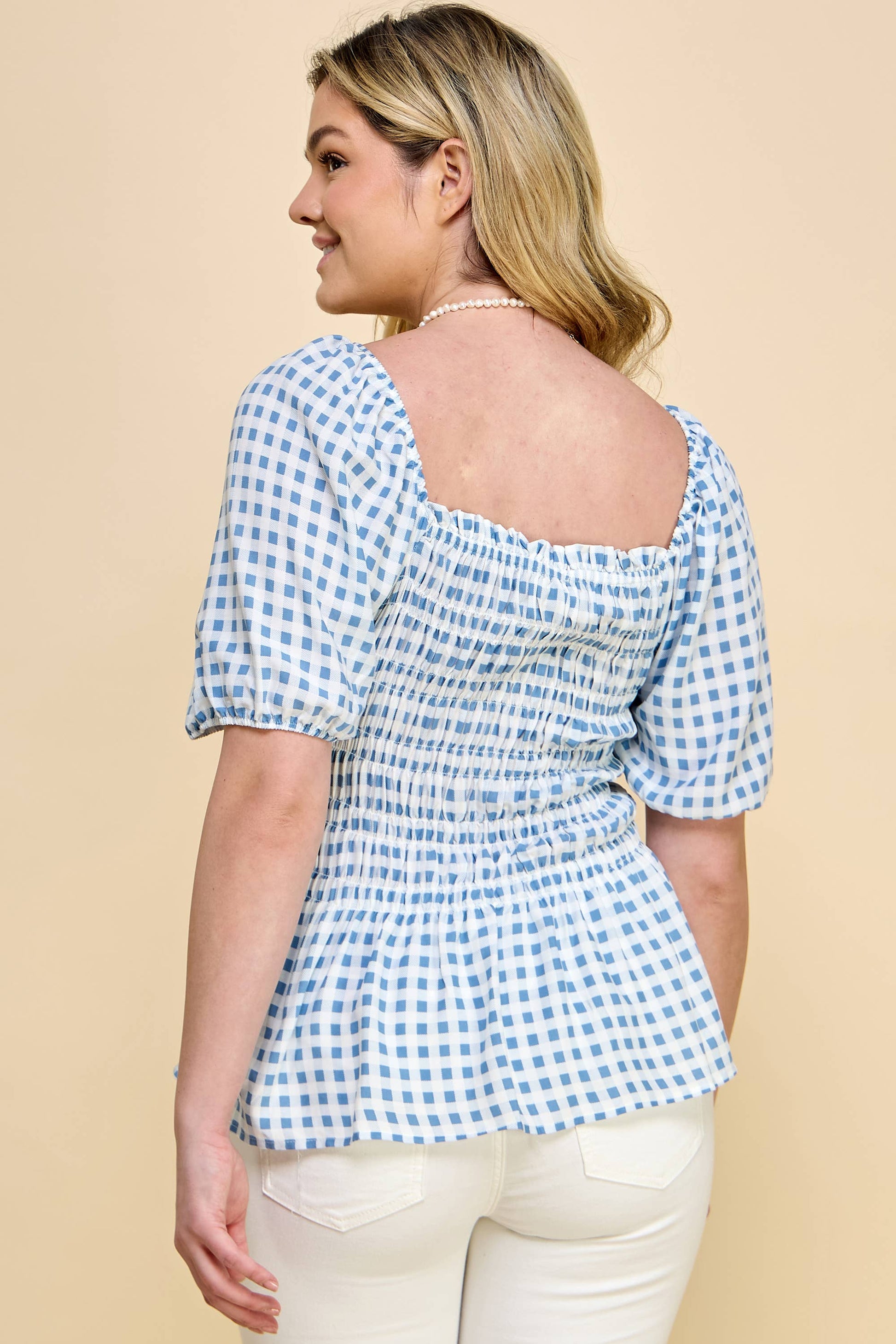 PLUS SIZE PUFF SLEEVE SMOCK BABY DOLL TOP