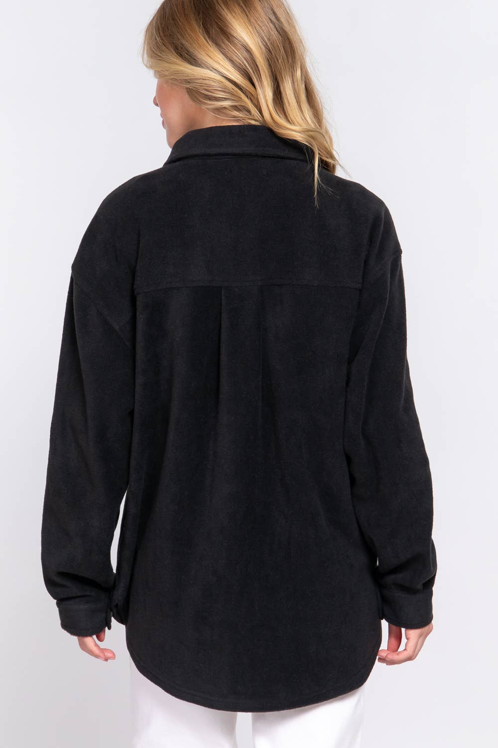 Long Sleeve Notched Collar Front Pocket Fleece Jacket