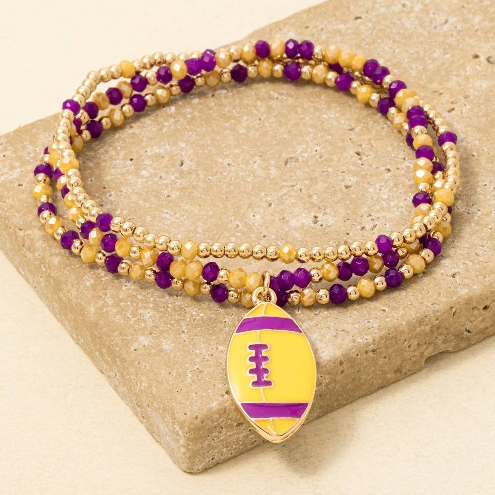 Game Day Colors Enamel Football Beaded Bracelet