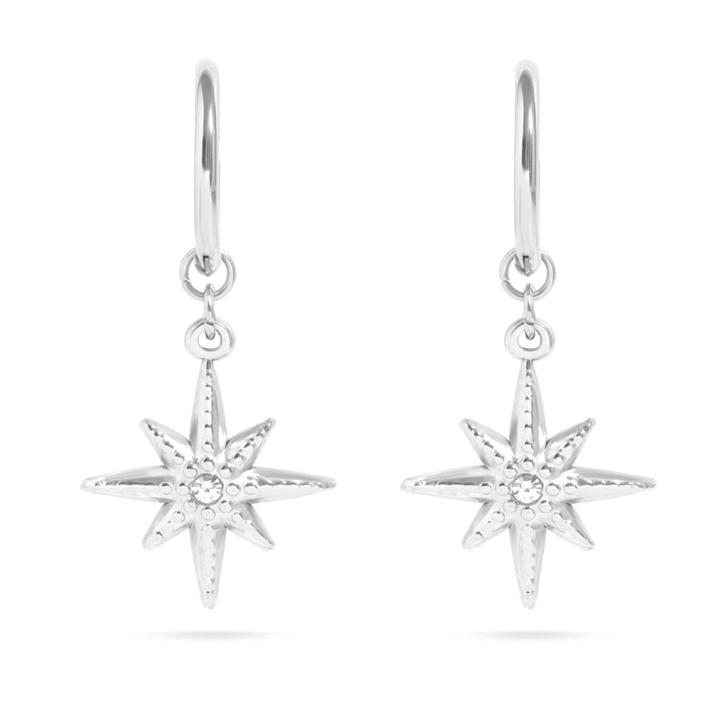 18K Gold PVD Huggie with Compass Charm Earrings
