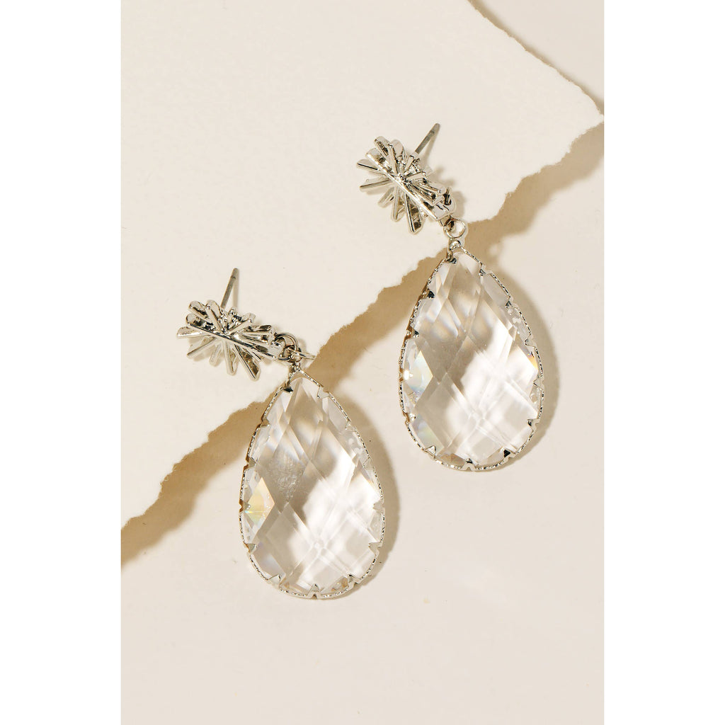 Large Faceted Tear Rhinestone Dangle Earrings