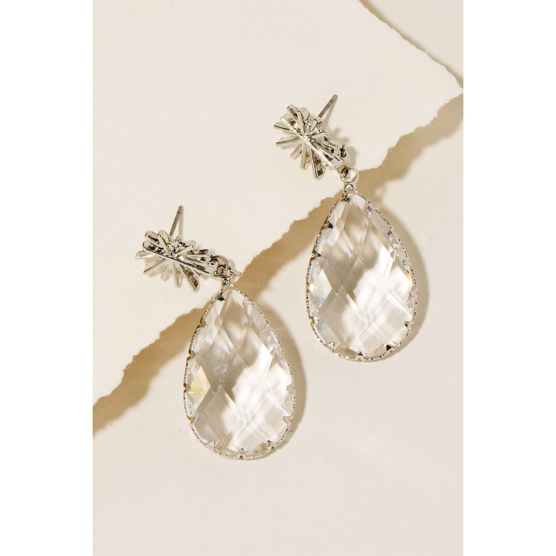 Large Faceted Tear Rhinestone Dangle Earrings