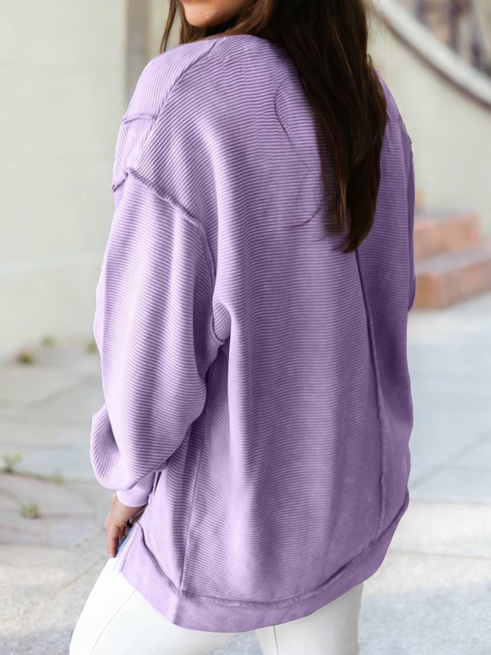 Valentine's day Ribbed Exposed Seam Detail Baggy Pullover