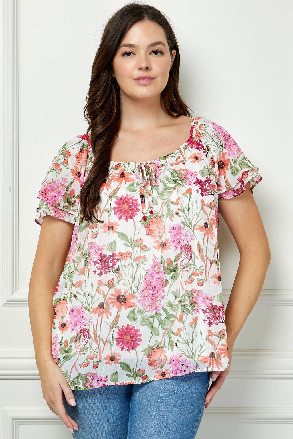 PLUS SIZE BLOOMING PINK PETALS WITH PIN TUCK DETAIL