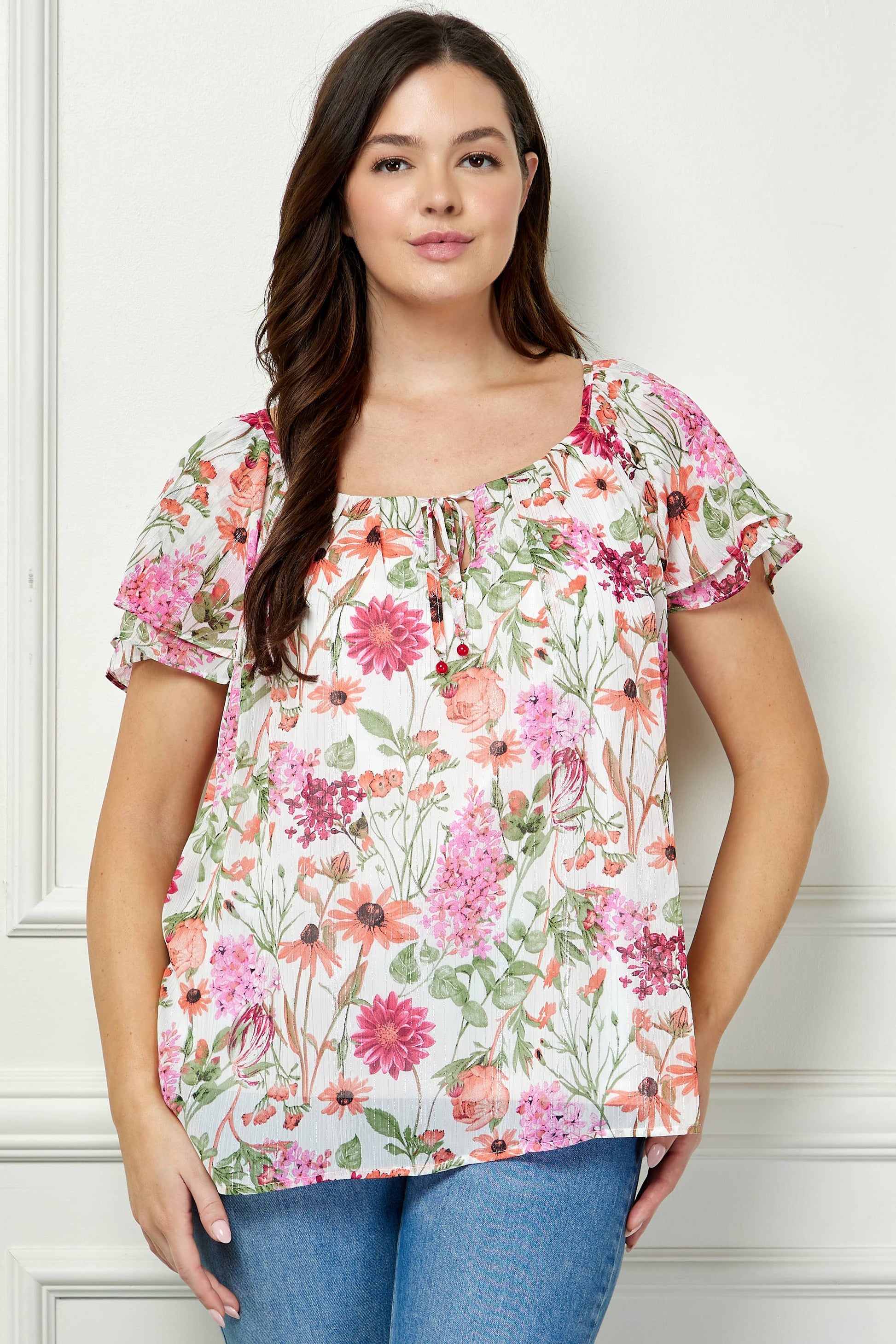 PLUS SIZE BLOOMING PINK PETALS WITH PIN TUCK DETAIL