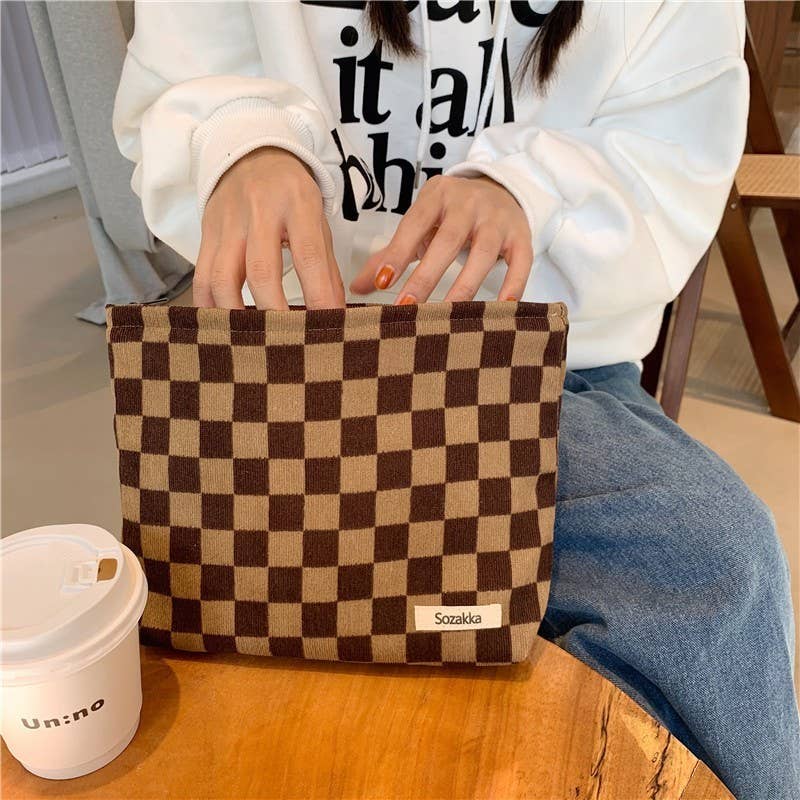 TRAVEL CHECKER GINGHAM COSMETIC MAKEUP POUCH BAG | 40P571