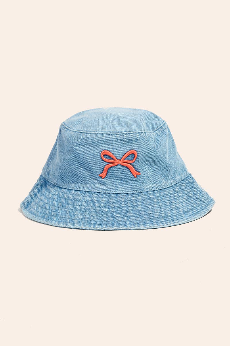 Ribbon Bow Embroidered Bucket Hat