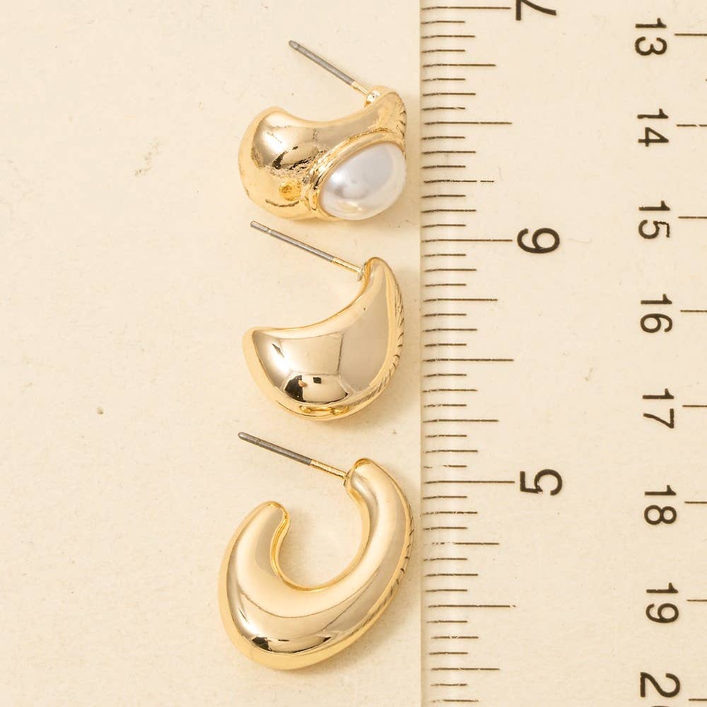 3 Pair Mixed Rounded Hoop Earrings Set