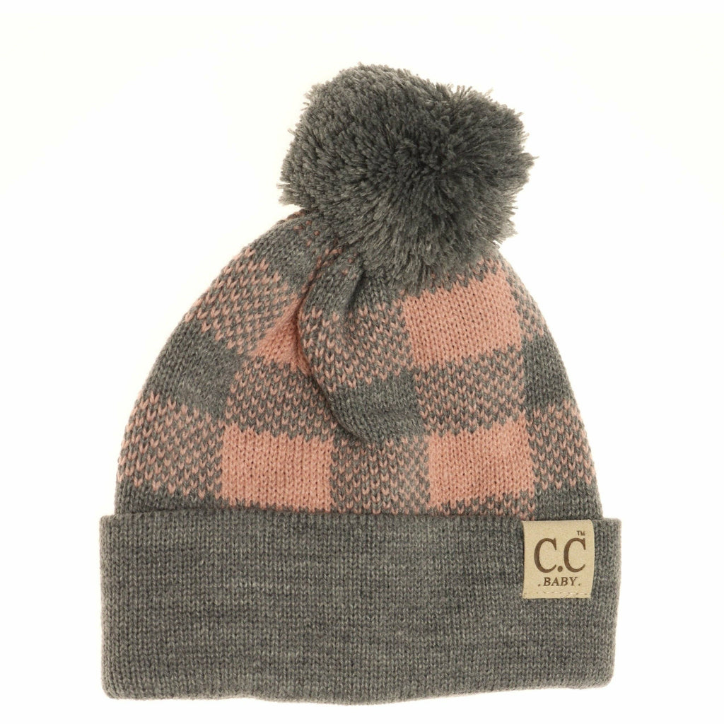 BABY Buffalo Plaid Pom Beanie Newborn/Knit Hat