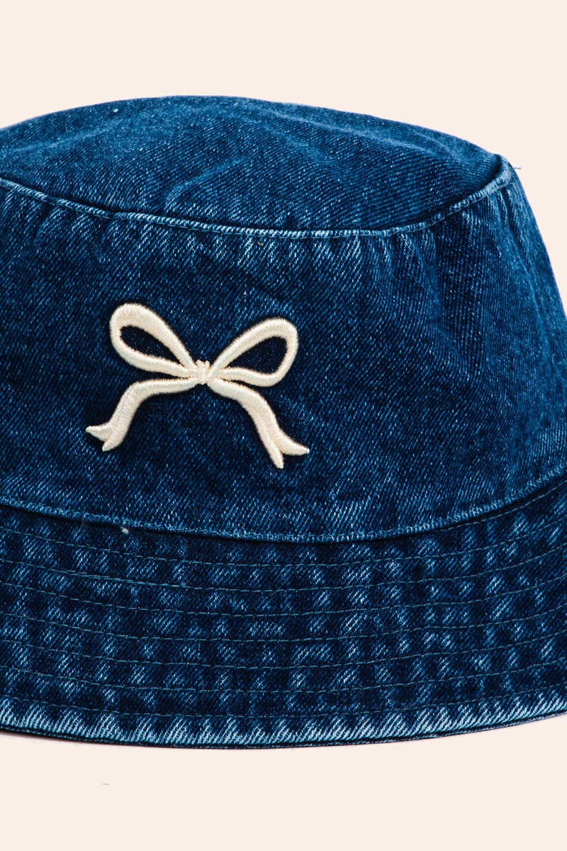 Ribbon Bow Embroidered Bucket Hat