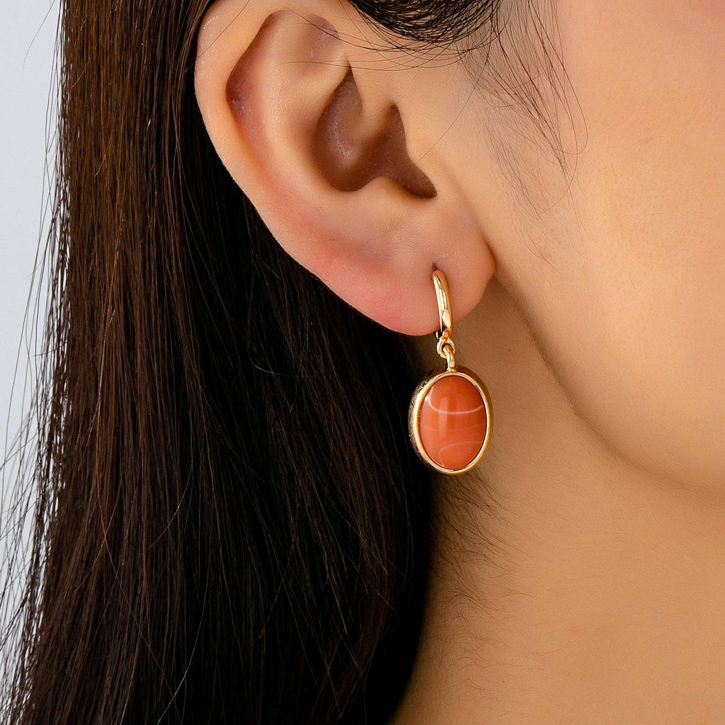 Oval Stone Drop Hoop Earring | 80E61563