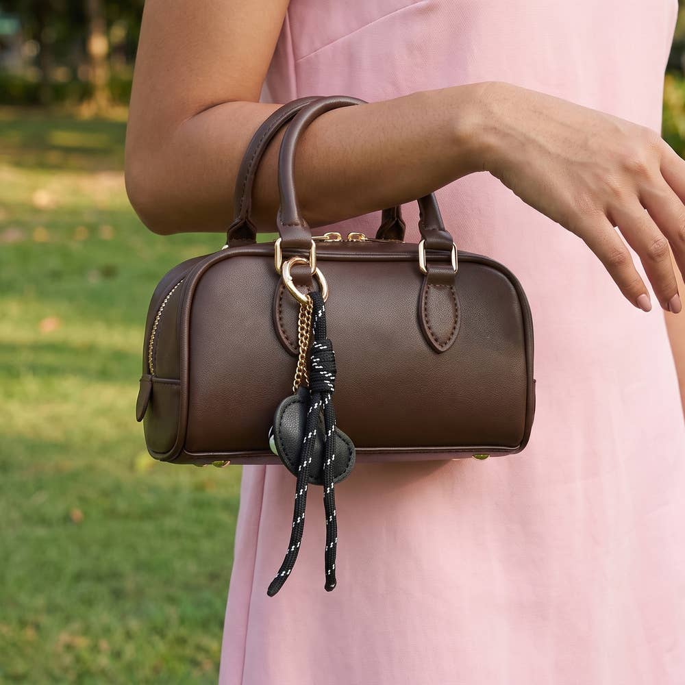 Vegan Leather Mini Boston Bag With Dice Charm