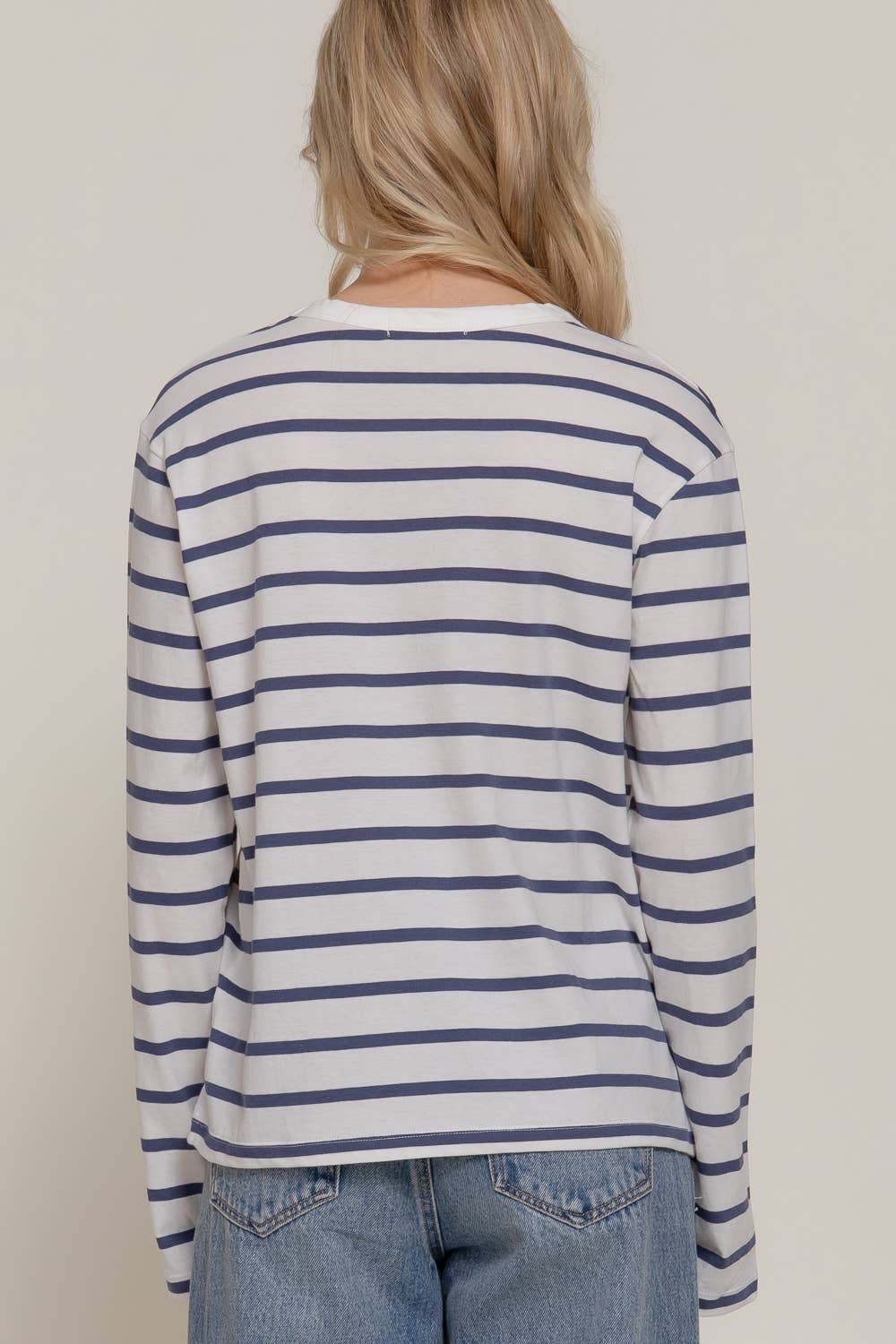 Long Sleeve Round Neck Neck Y/D Stripe Tee