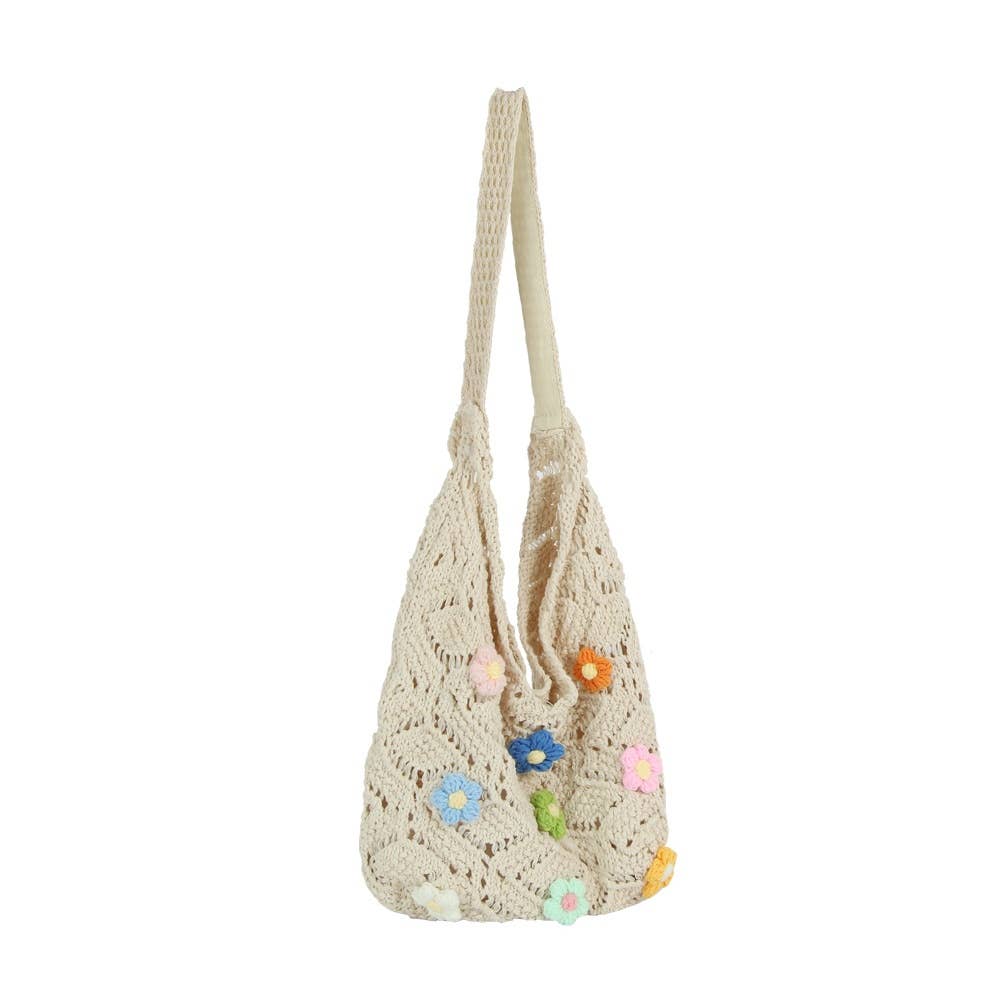 Floral Crochet Knit Cotton Shoulder Bag