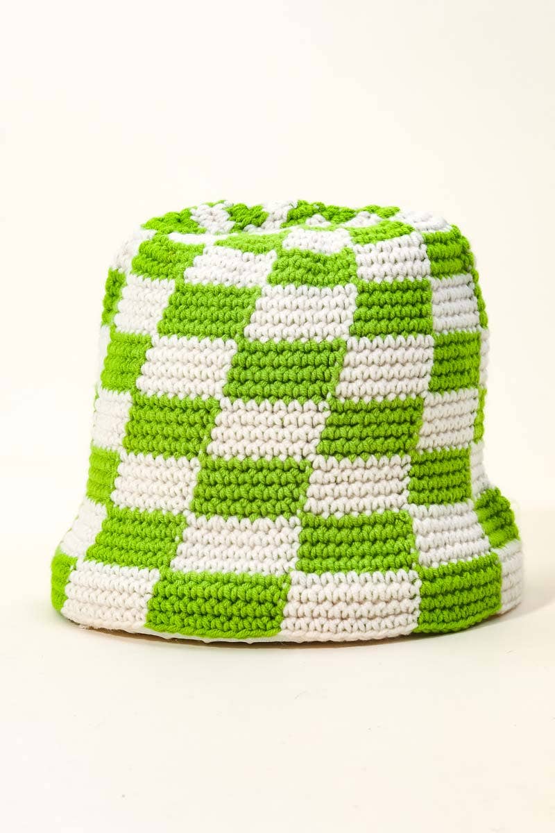 Knitted Checkered Print Bucket Hat
