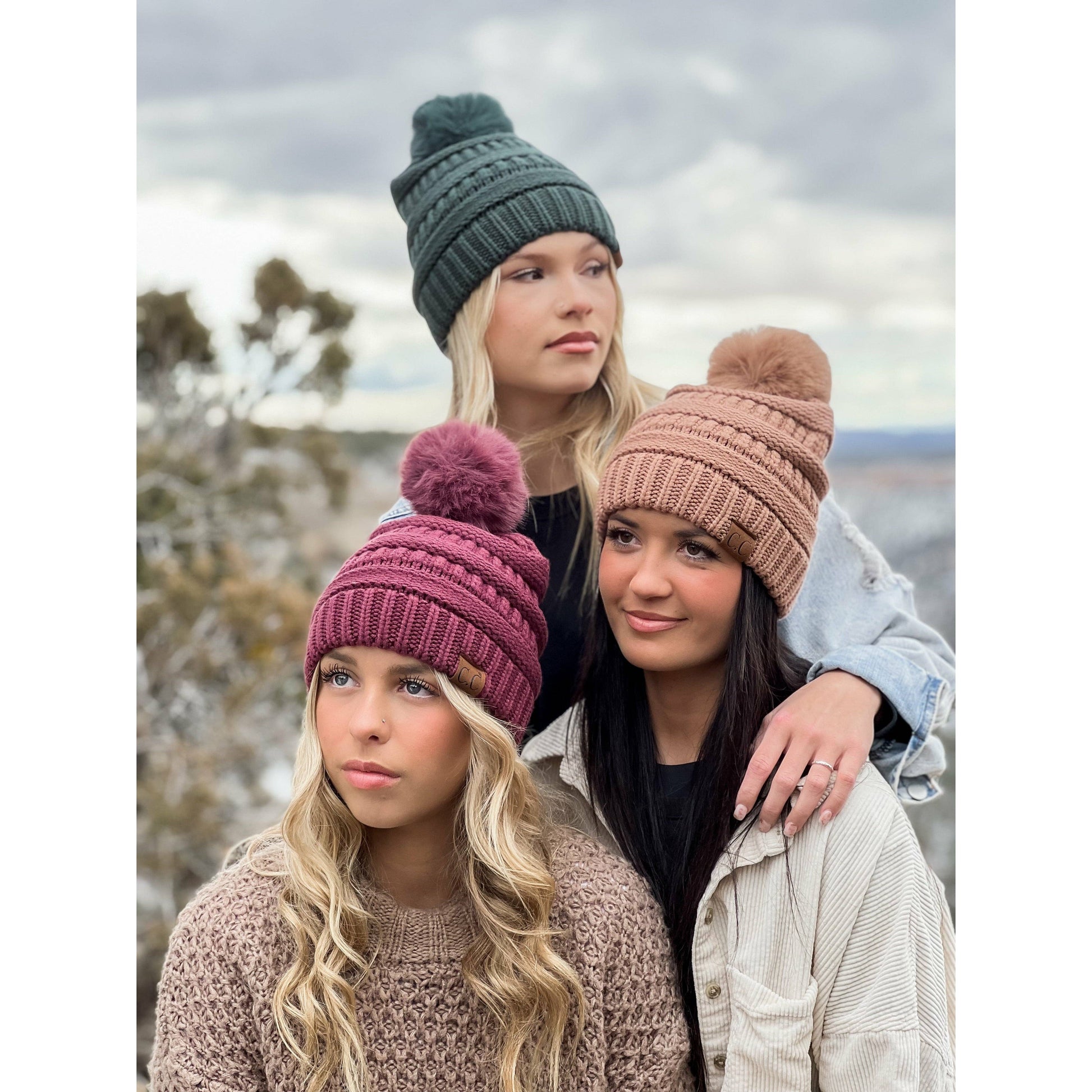 Classic Matching Fur Pom CC Beanie YJ64Pom