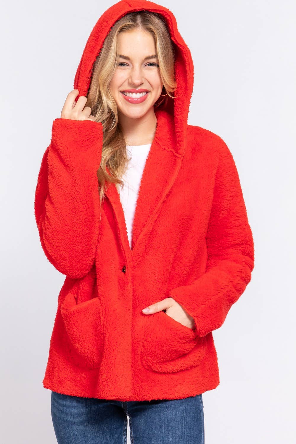 Long Dolman Sleeve Hoodie Sherpa Jacket