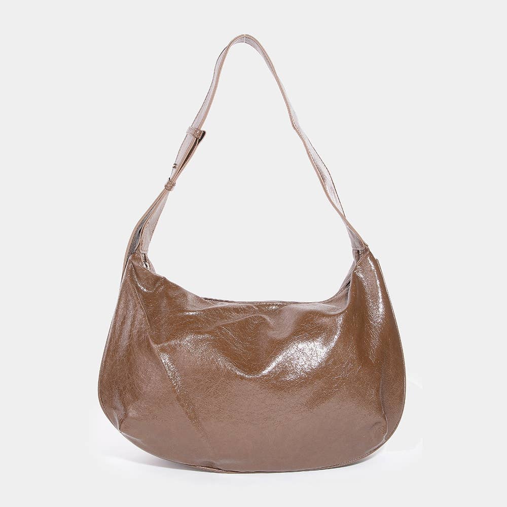 Leather Hobo Crescent Shoulder Bag