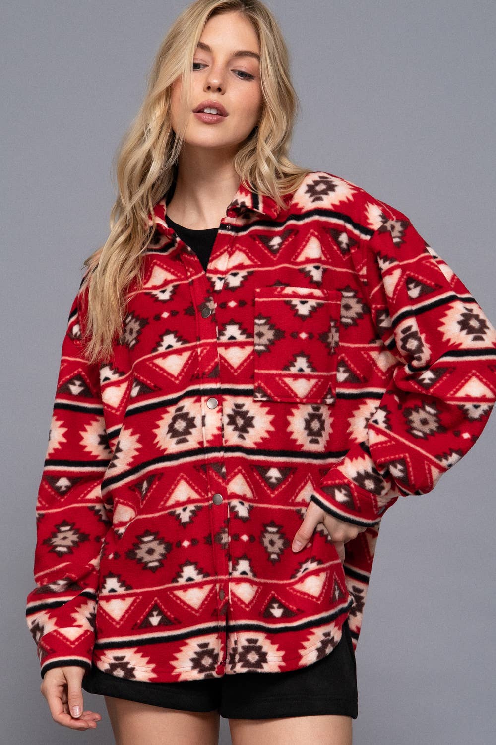 Long Sleeve Printed Fleece Shacket