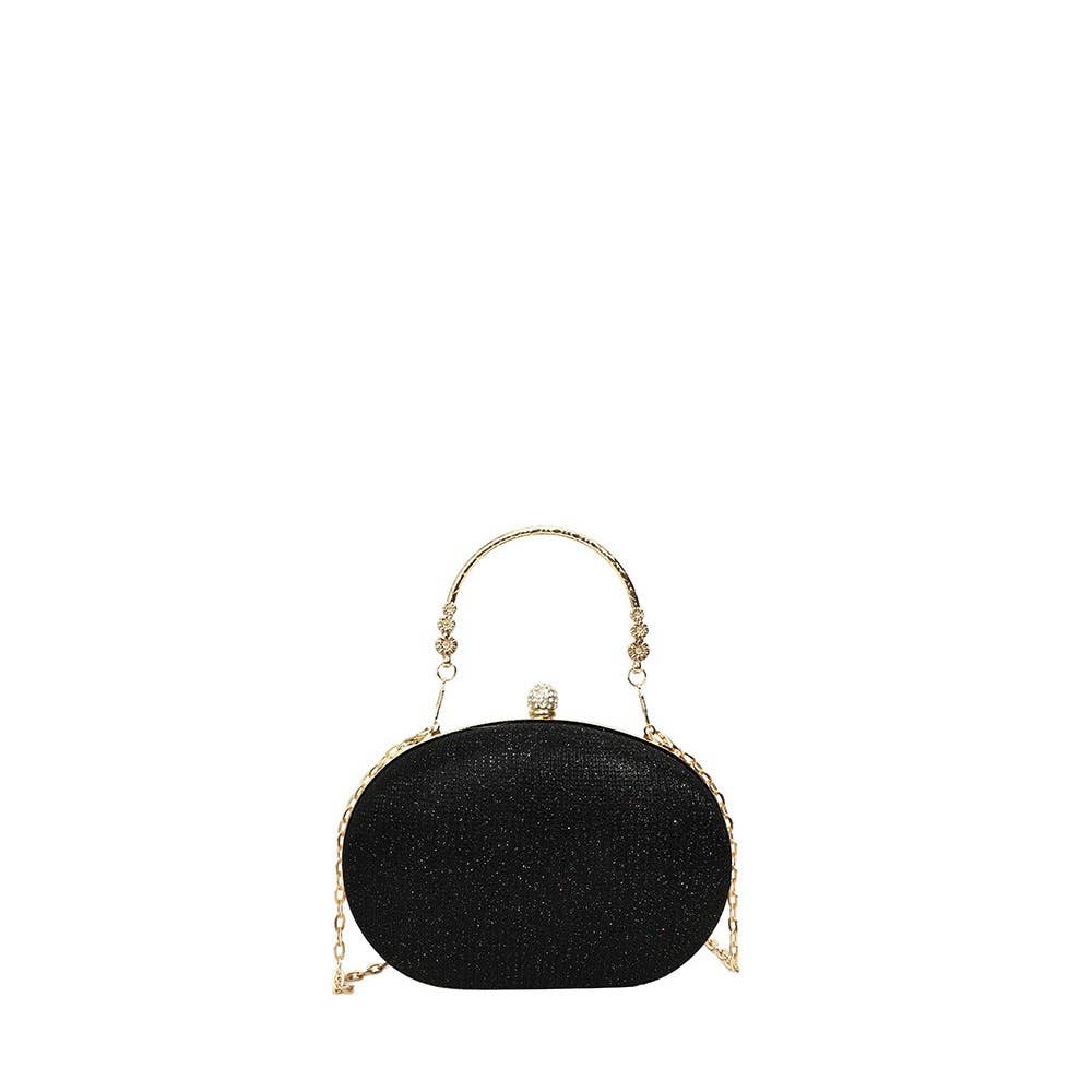Glitter Oval Frame Top Handle Bag