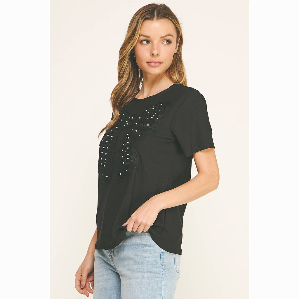 EMBELLISHED BOW RELAXED TEE