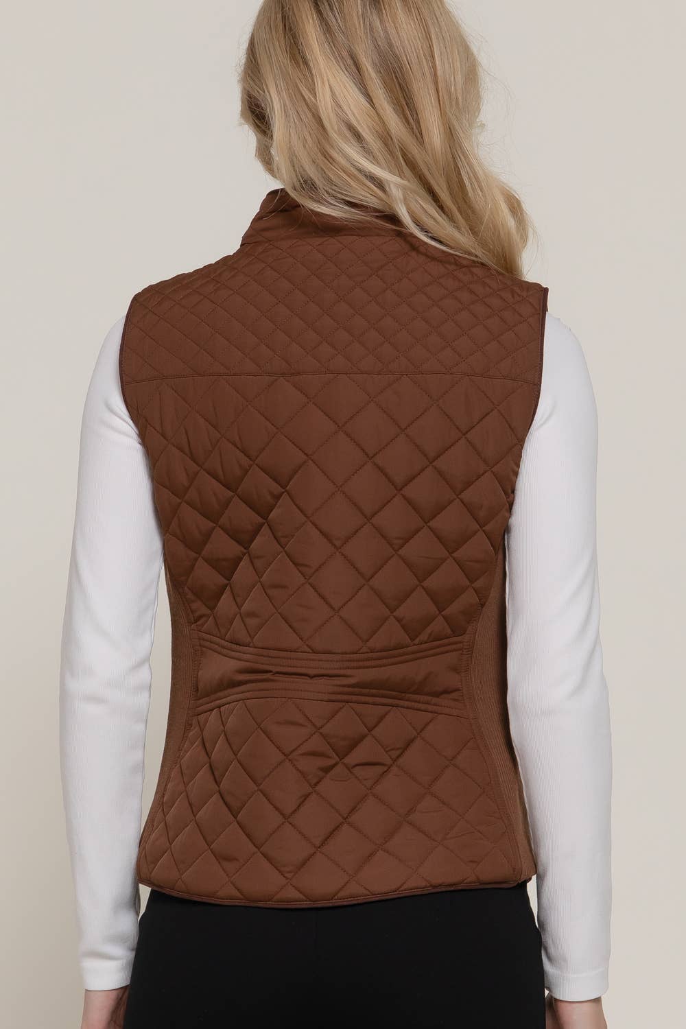 Suede Piping Detail Rib Quilted Padding Vest