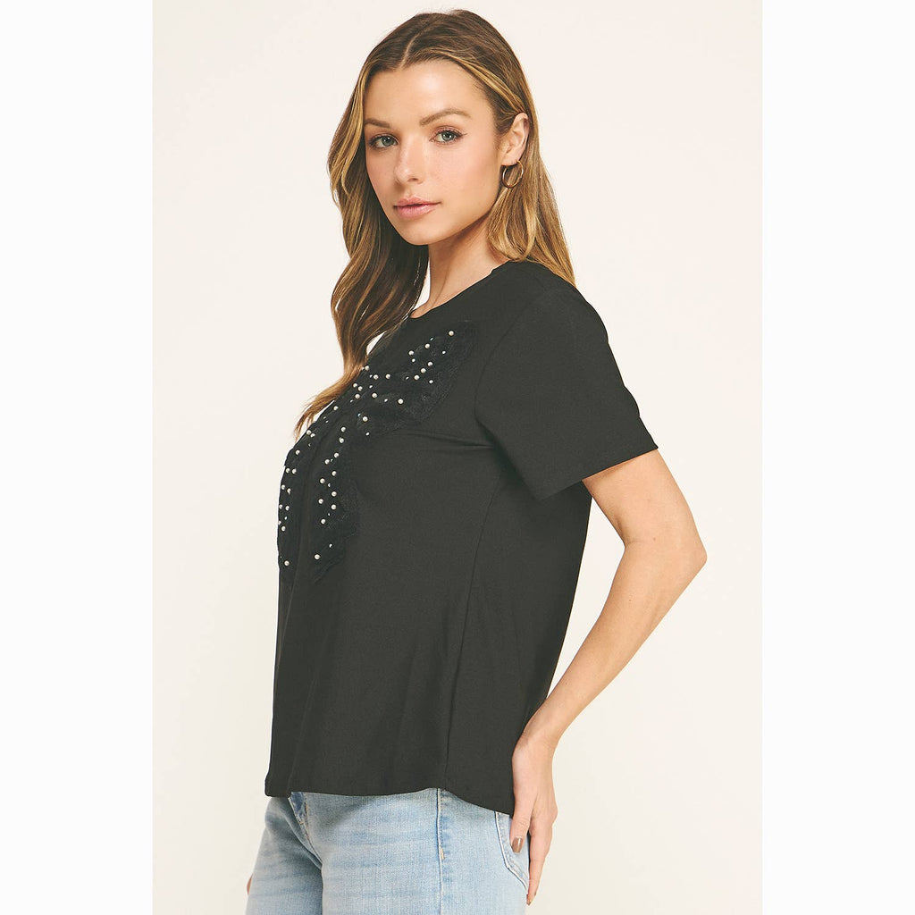 EMBELLISHED BOW RELAXED TEE