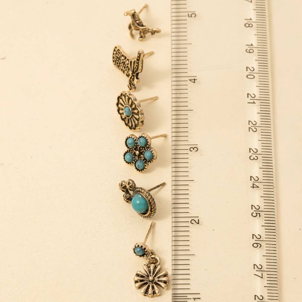 Assorted Six Pair Western Stud Earrings Set