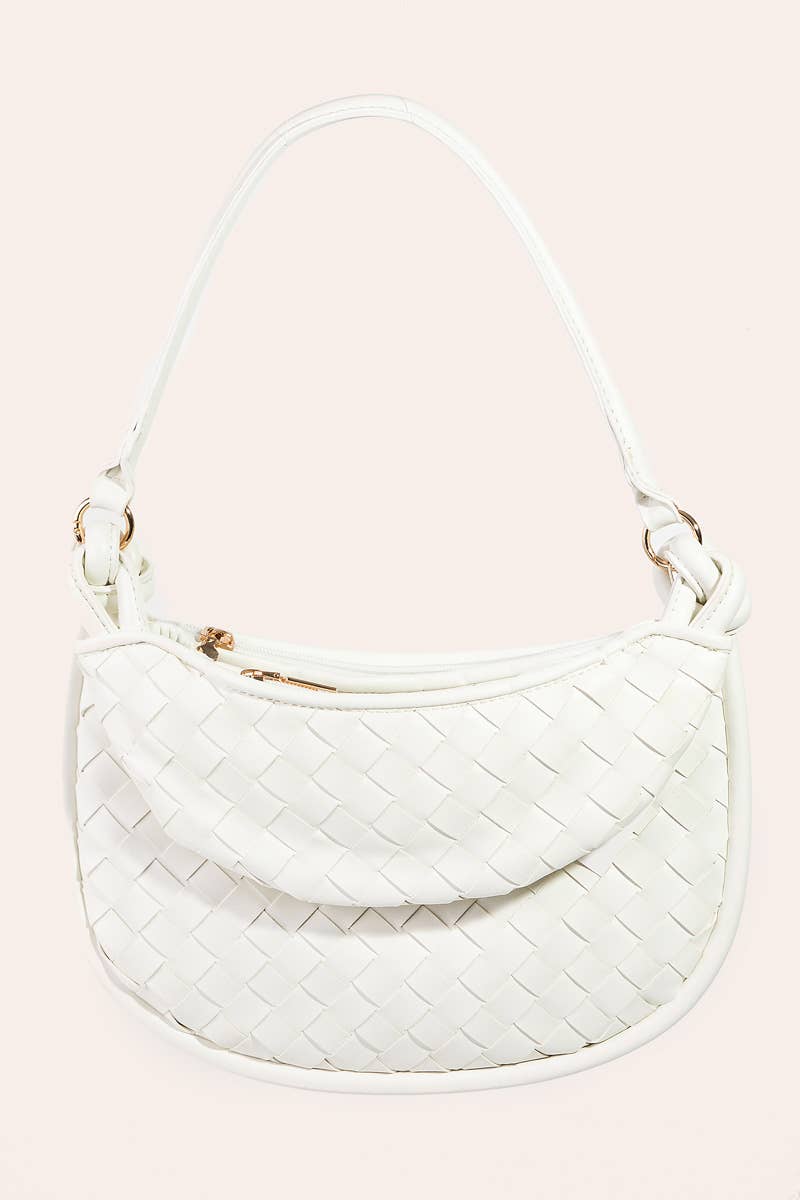 Faux Leather Basket Weave Half Moon Bag